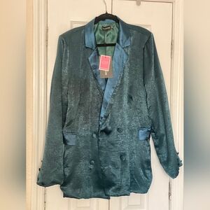 PrettyLittleThing Shimmering Teal Blazer